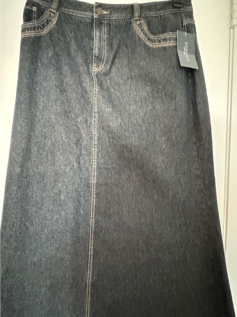Sonoma Black Wash Denim Maxi Skirt with Contrasting Stitching size 16 37” long